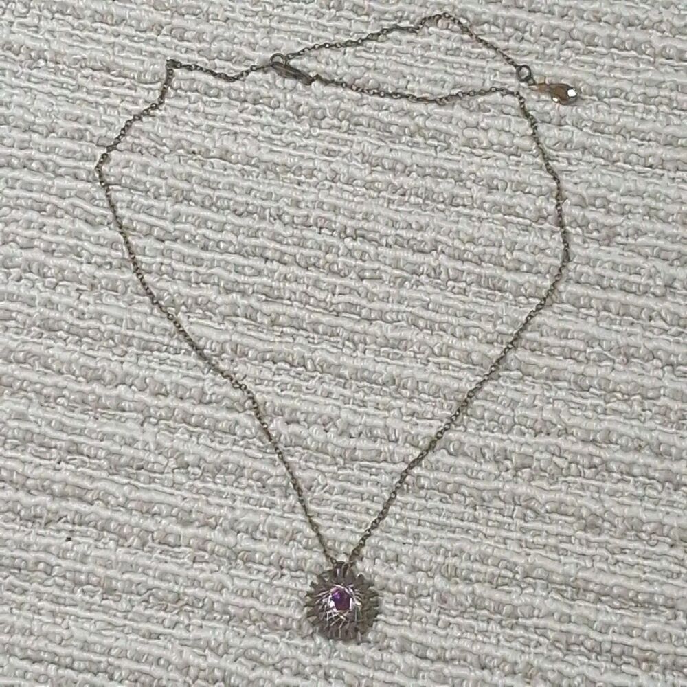 Bronze Wire Wrapped Sunburst Purple Rhinestone Crystal Drop Pendant Necklace...